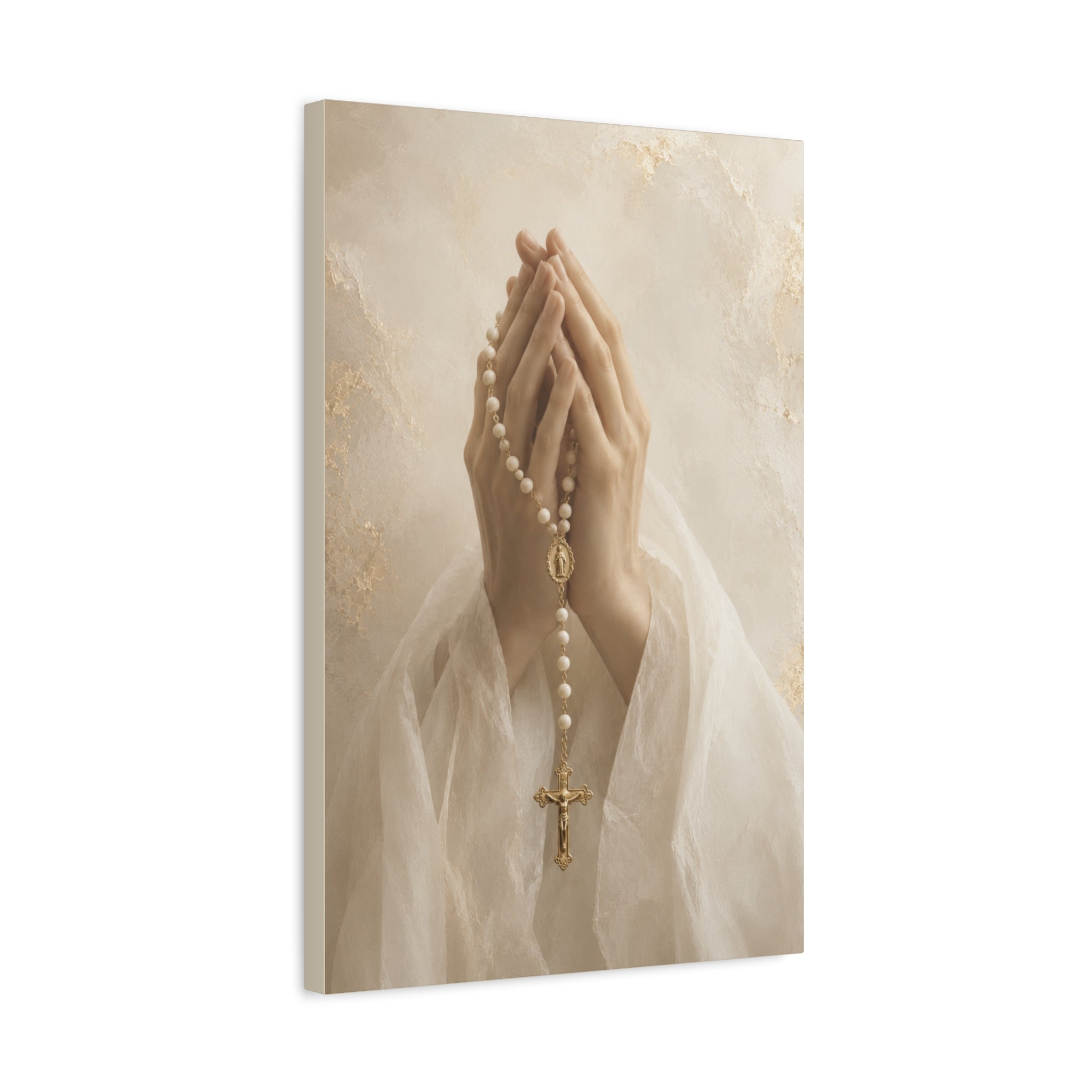 Rosary in Hands – Faith Prayer Canvas Wall Art (Neutral)