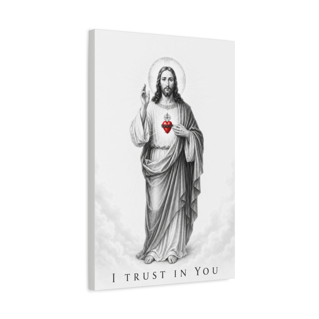 Sacred Heart of Jesus – I Trust in You Canvas Print (Black & White)