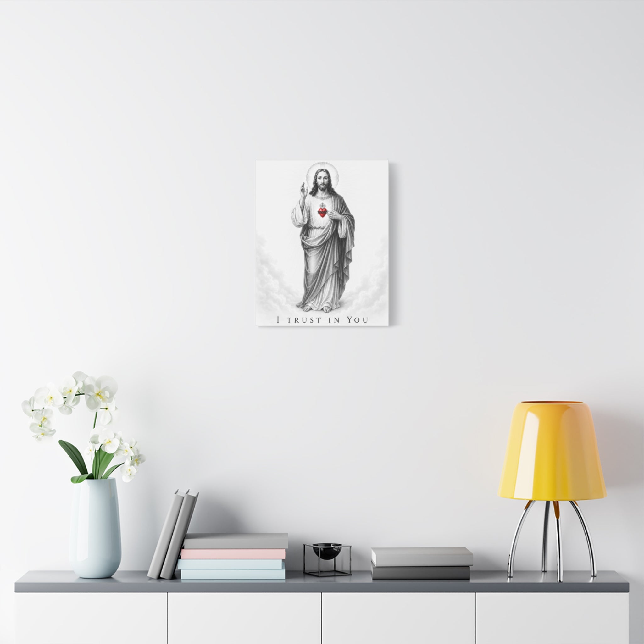 Sacred Heart of Jesus – I Trust in You Canvas Print (Black & White)