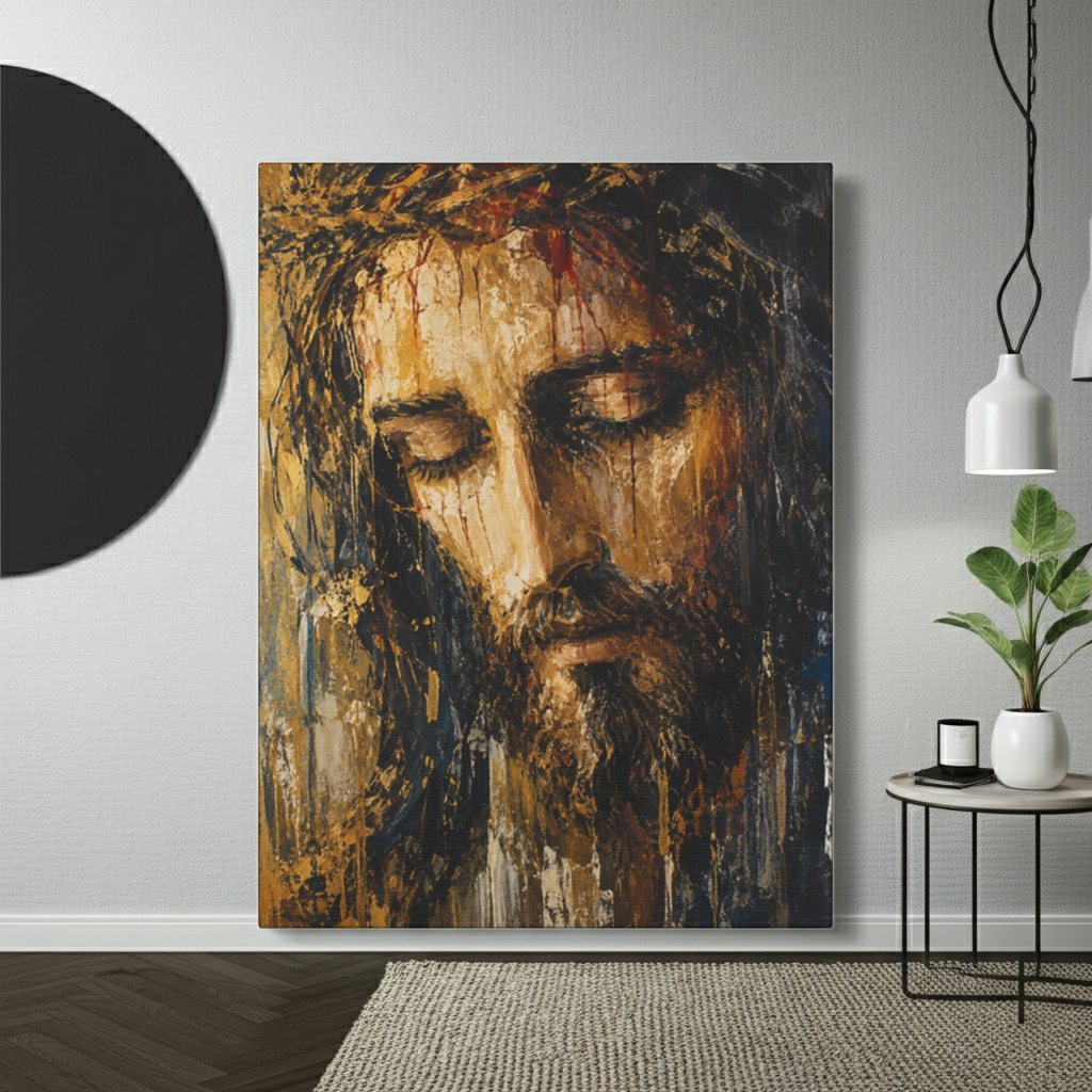 Abstract Jesus Portrait Christian Canvas Wall Art. Modern Religious Art