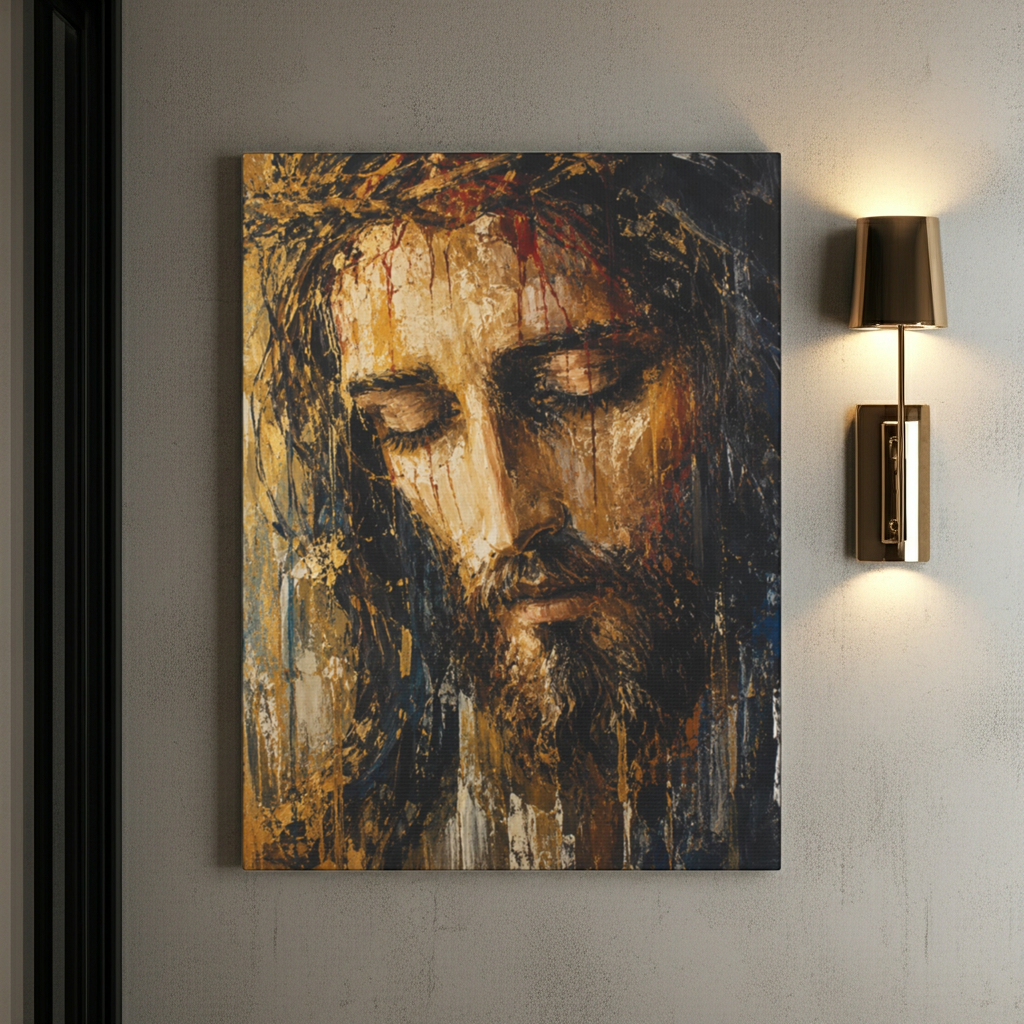 Abstract Jesus Portrait Christian Canvas Wall Art. Modern Religious Art
