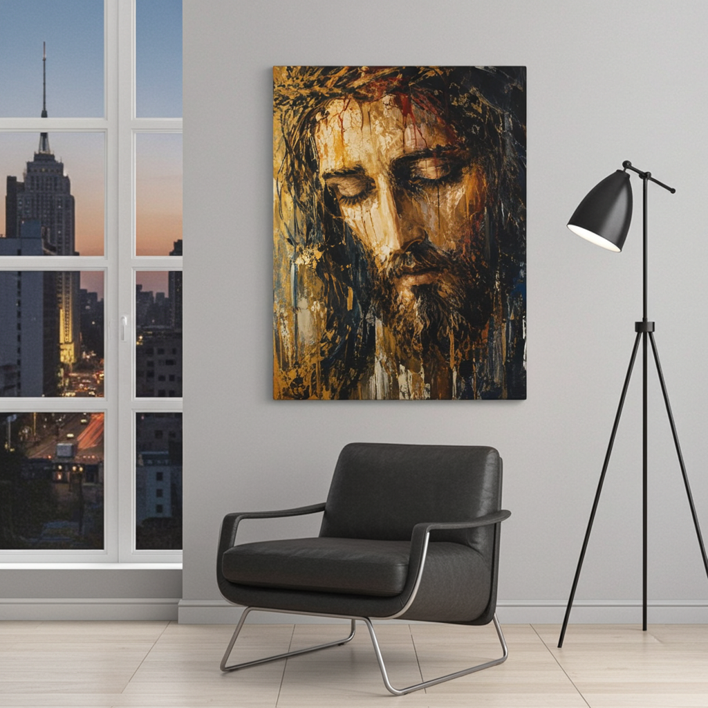Abstract Jesus Portrait Christian Canvas Wall Art. Modern Religious Art