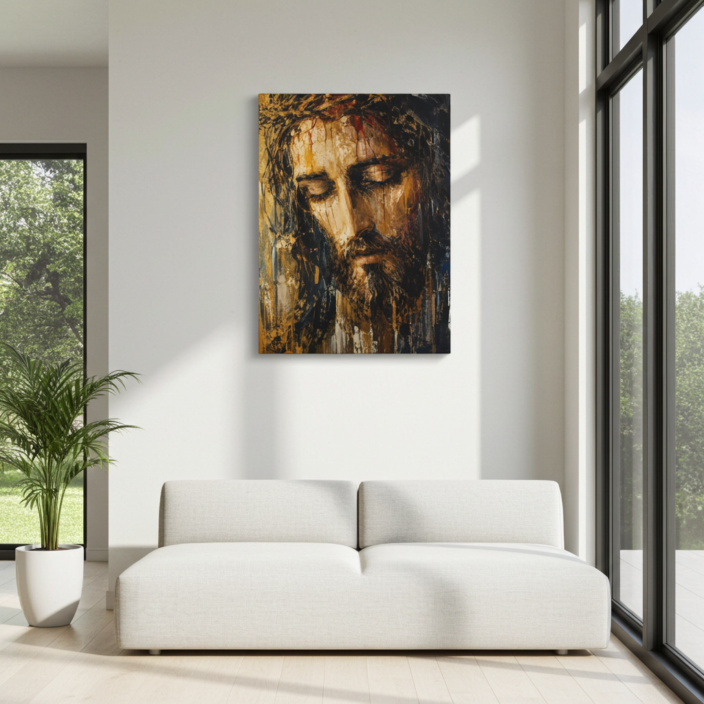 Abstract Jesus Portrait Christian Canvas Wall Art. Modern Religious Art