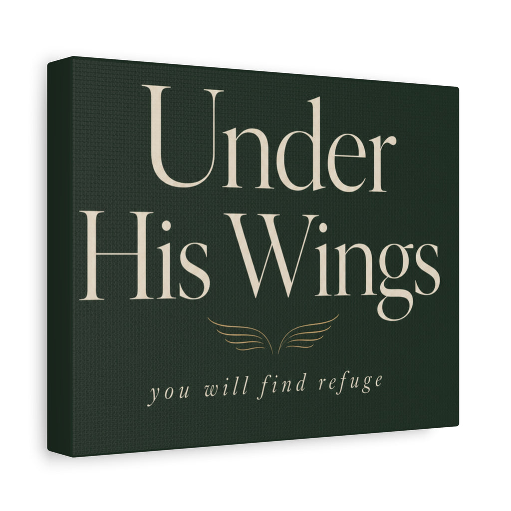 Under His Wings Canvas Wall Art – "You Will Find Refuge" Christian Inspirational Home Decor