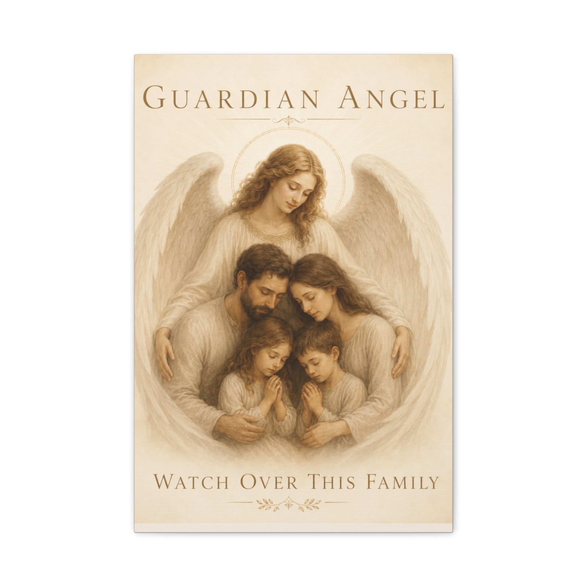 Guardian Angel Watch Over This Family – Canvas Wall Art (Warm)