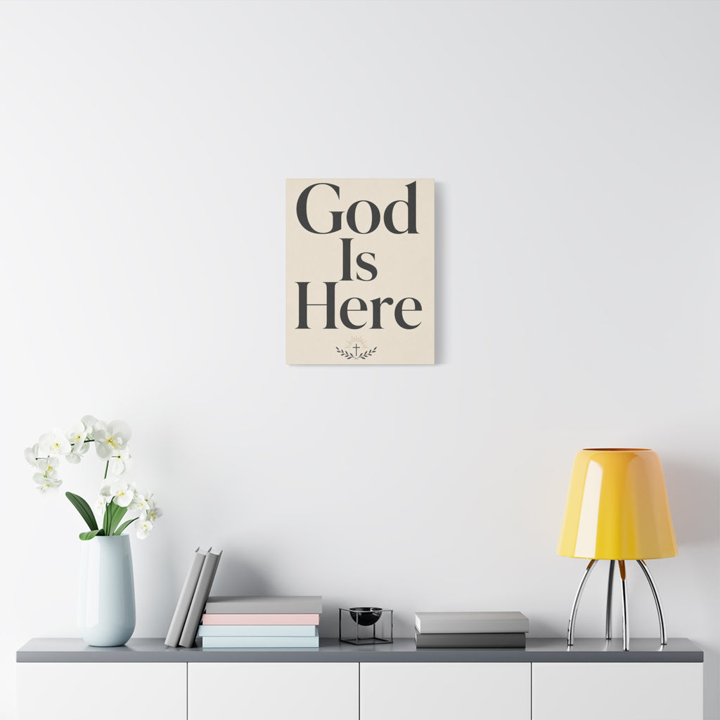 God Is Here – Modern Faith Typography Canvas Wall Art