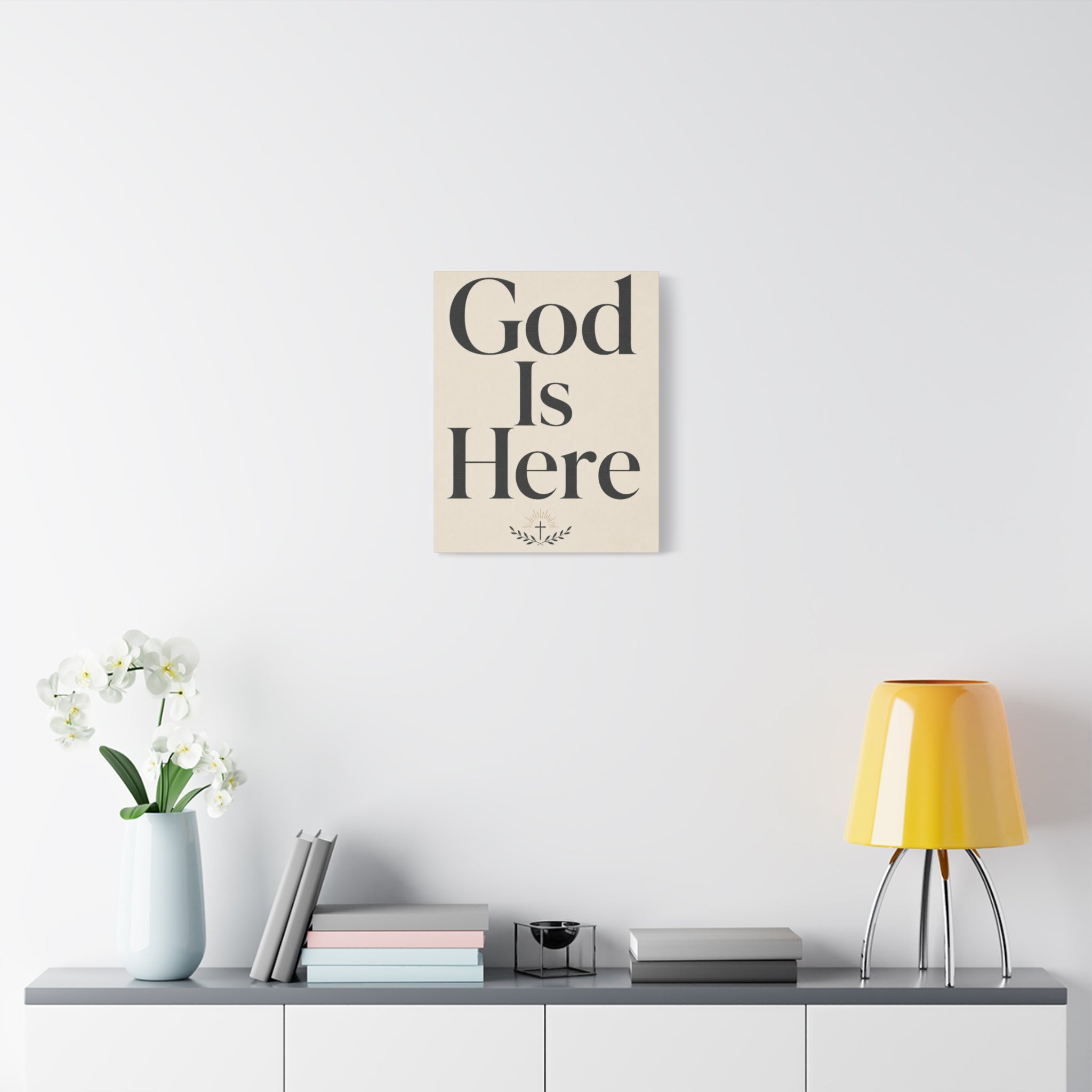 God Is Here – Modern Faith Typography Canvas Wall Art