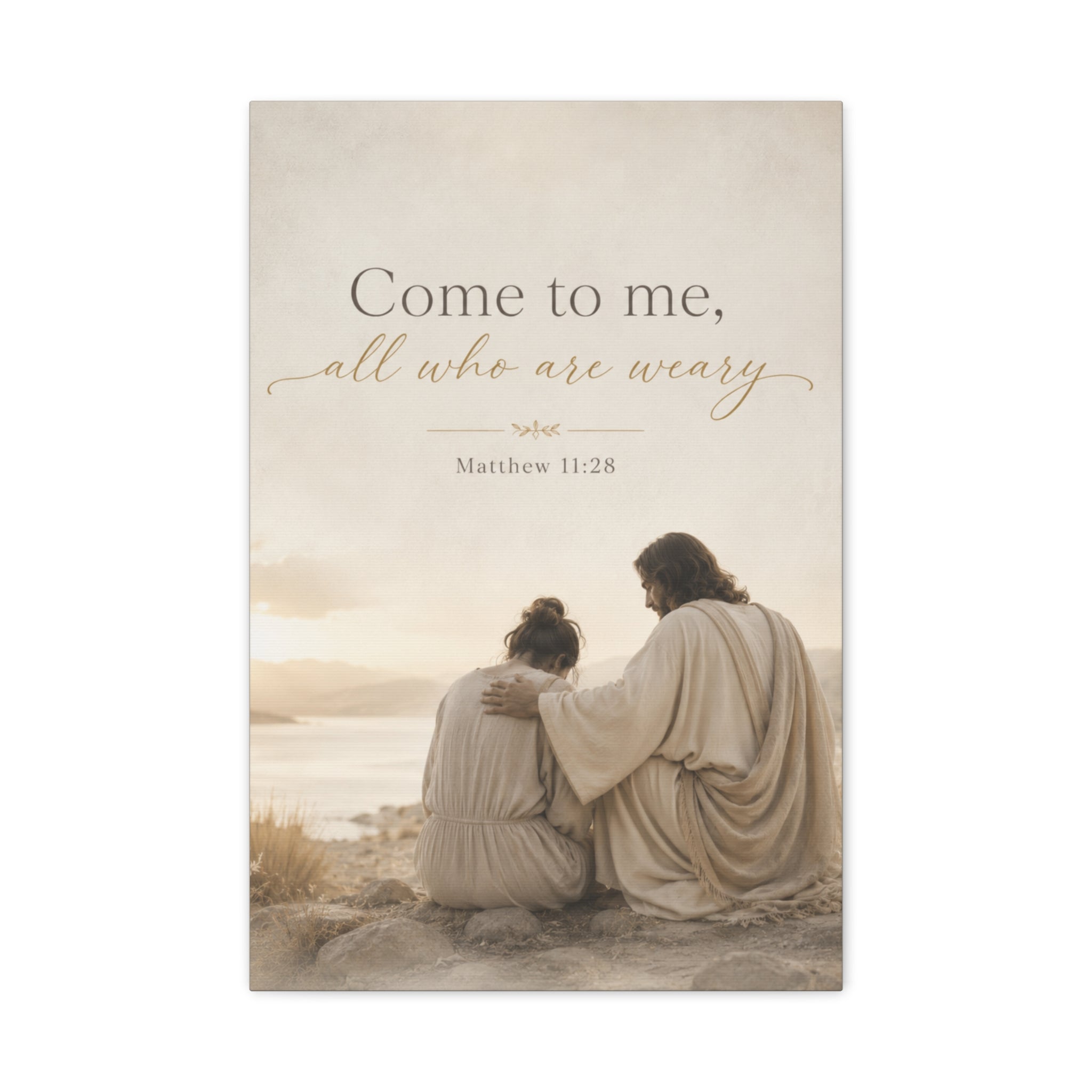 Matthew 11:28 Canvas Wall Art - "Come to me, all who are weary" Religious Matte Stretched Canvas