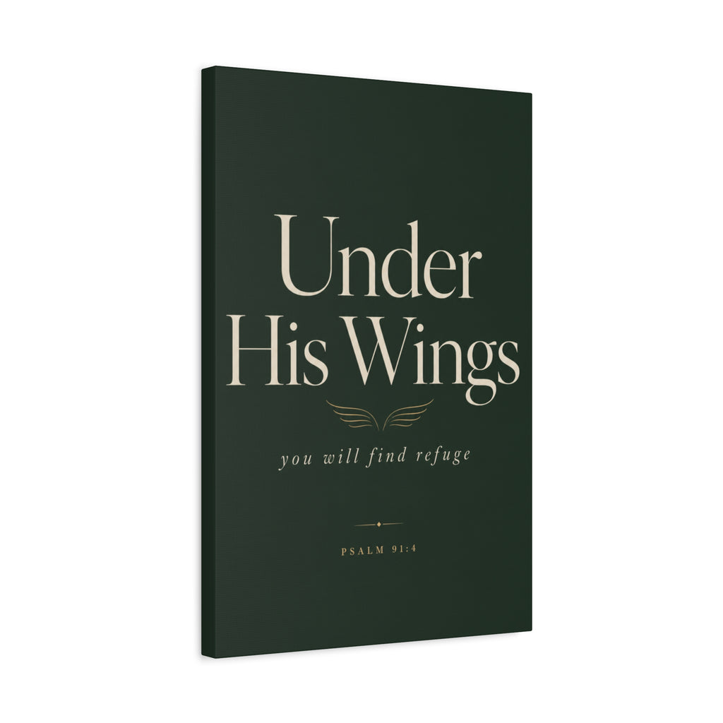 Under His Wings Canvas Wall Art – "You Will Find Refuge" Christian Inspirational Home Decor