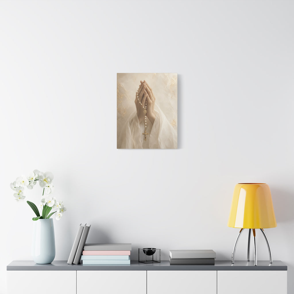 Rosary in Hands – Faith Prayer Canvas Wall Art (Neutral)