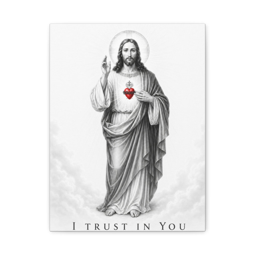 Sacred Heart of Jesus – I Trust in You Canvas Print (Black & White)