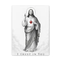 Sacred Heart of Jesus – I Trust in You Canvas Print (Black & White)