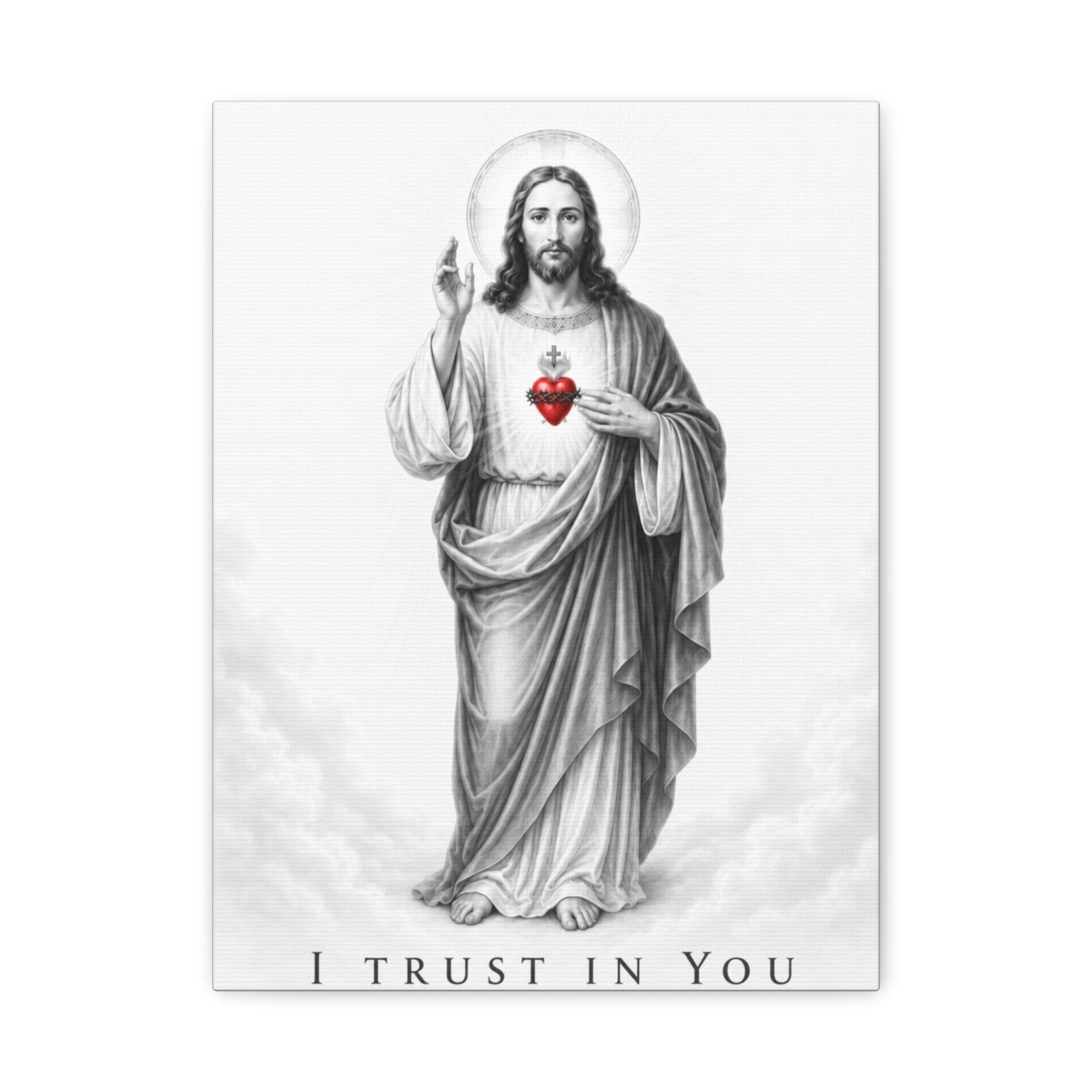 Sacred Heart of Jesus – I Trust in You Canvas Print (Black & White)