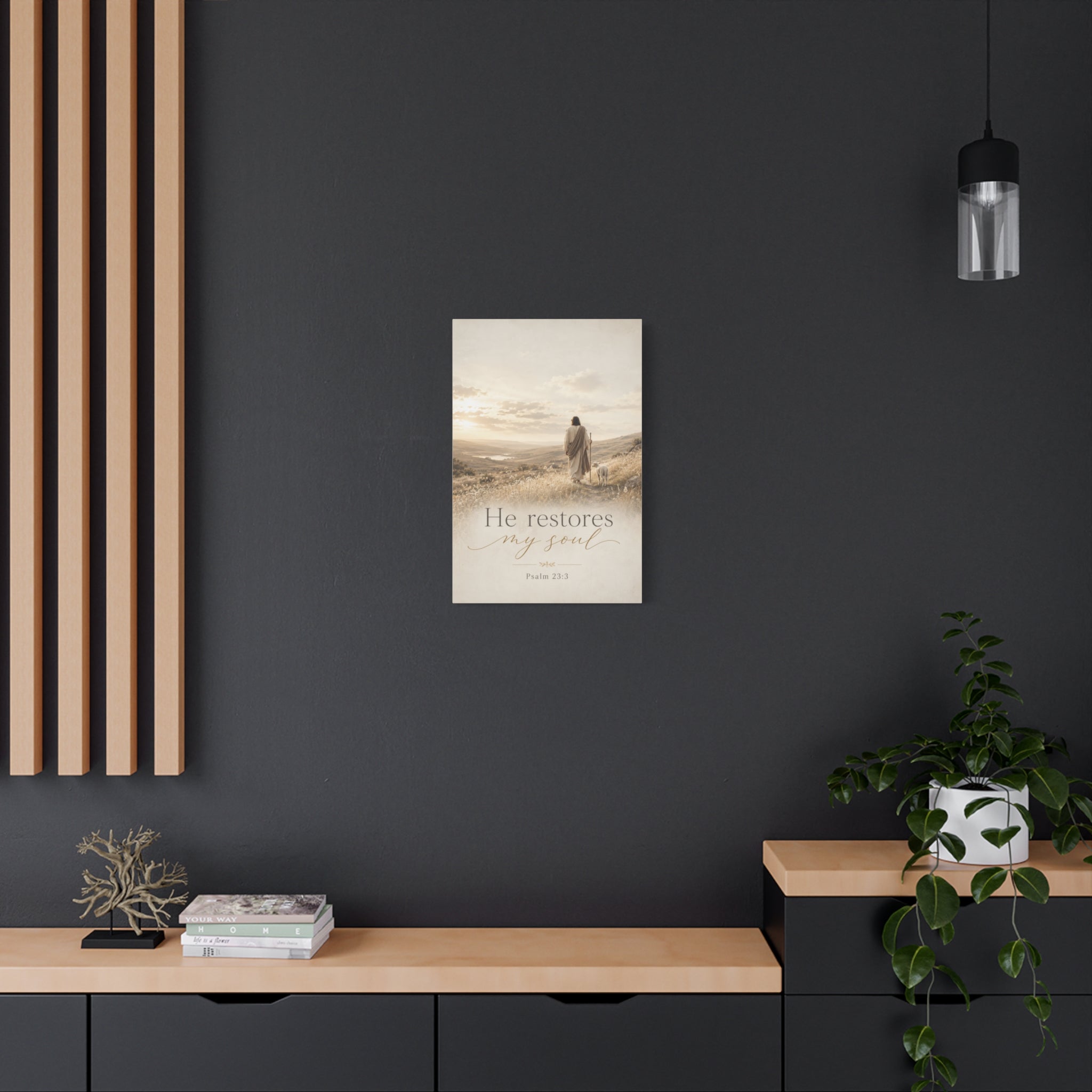 Canvas Wall Art — “He Restores My Soul” Psalm 23:3 Matte Stretched Canvas