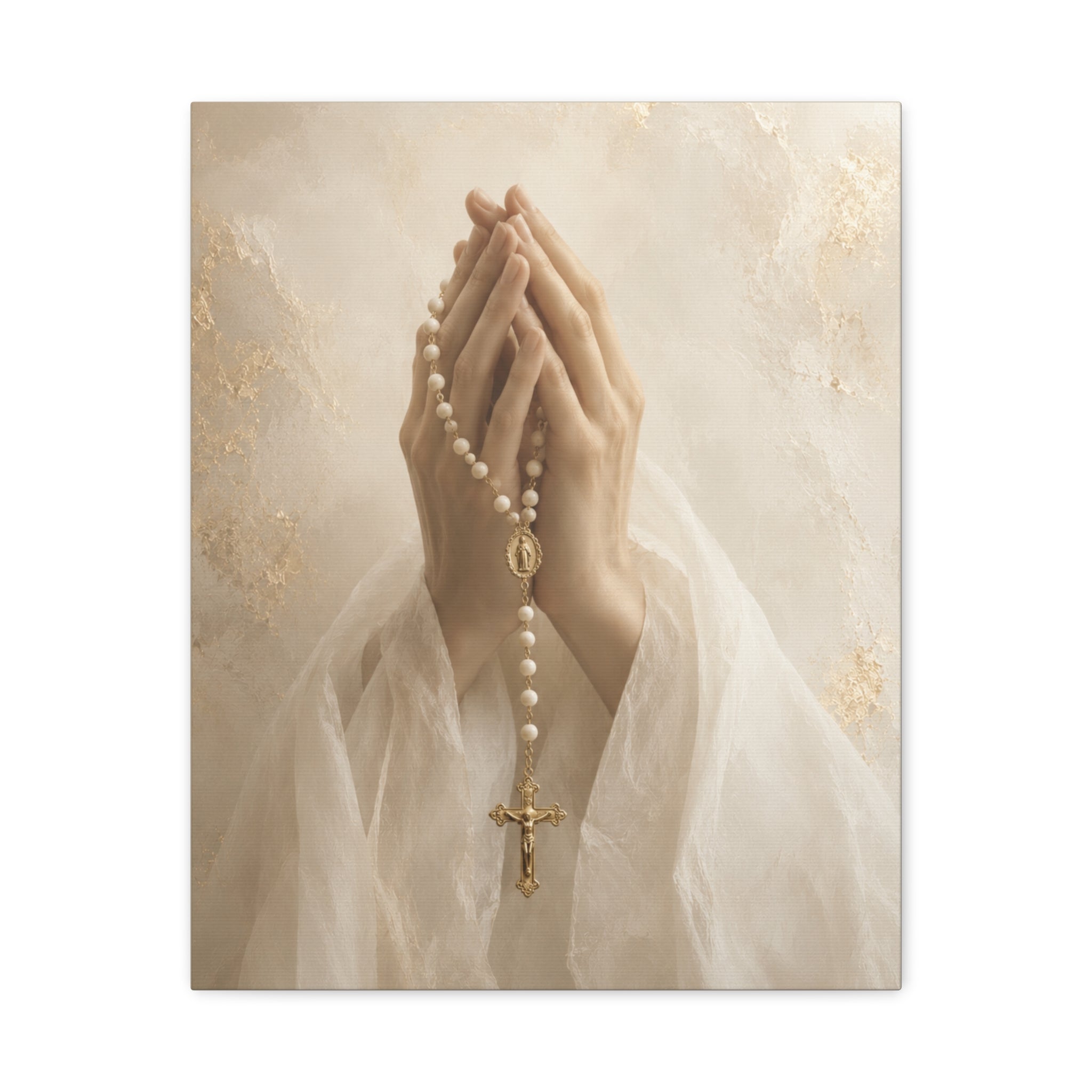 Rosary in Hands – Faith Prayer Canvas Wall Art (Neutral)