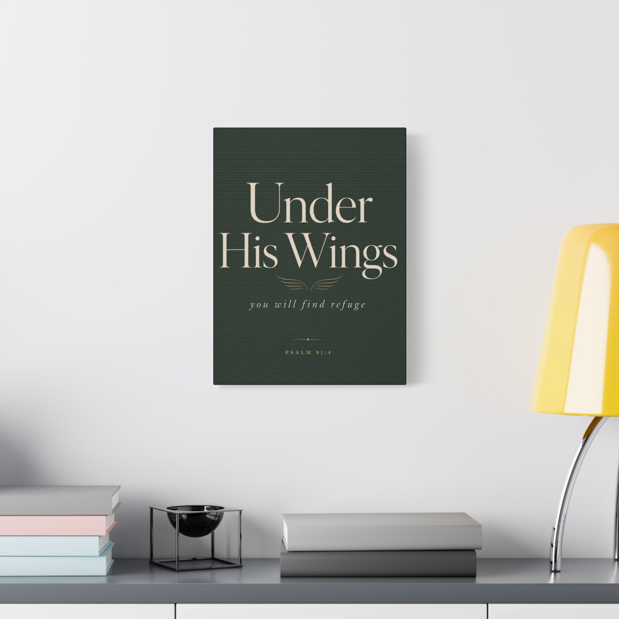 Under His Wings Canvas Wall Art – "You Will Find Refuge" Christian Inspirational Home Decor