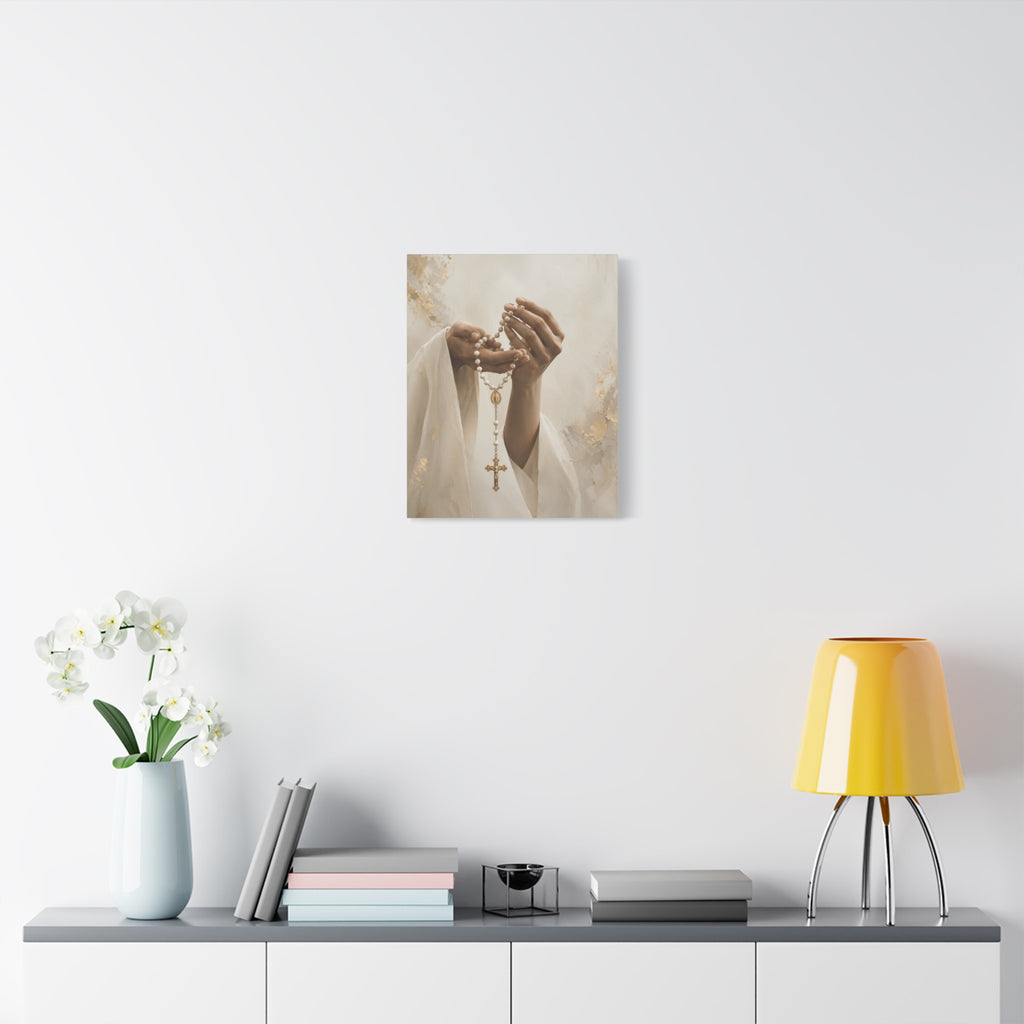 Rosary in Hands – Faith Prayer Canvas Wall Art (Warm)
