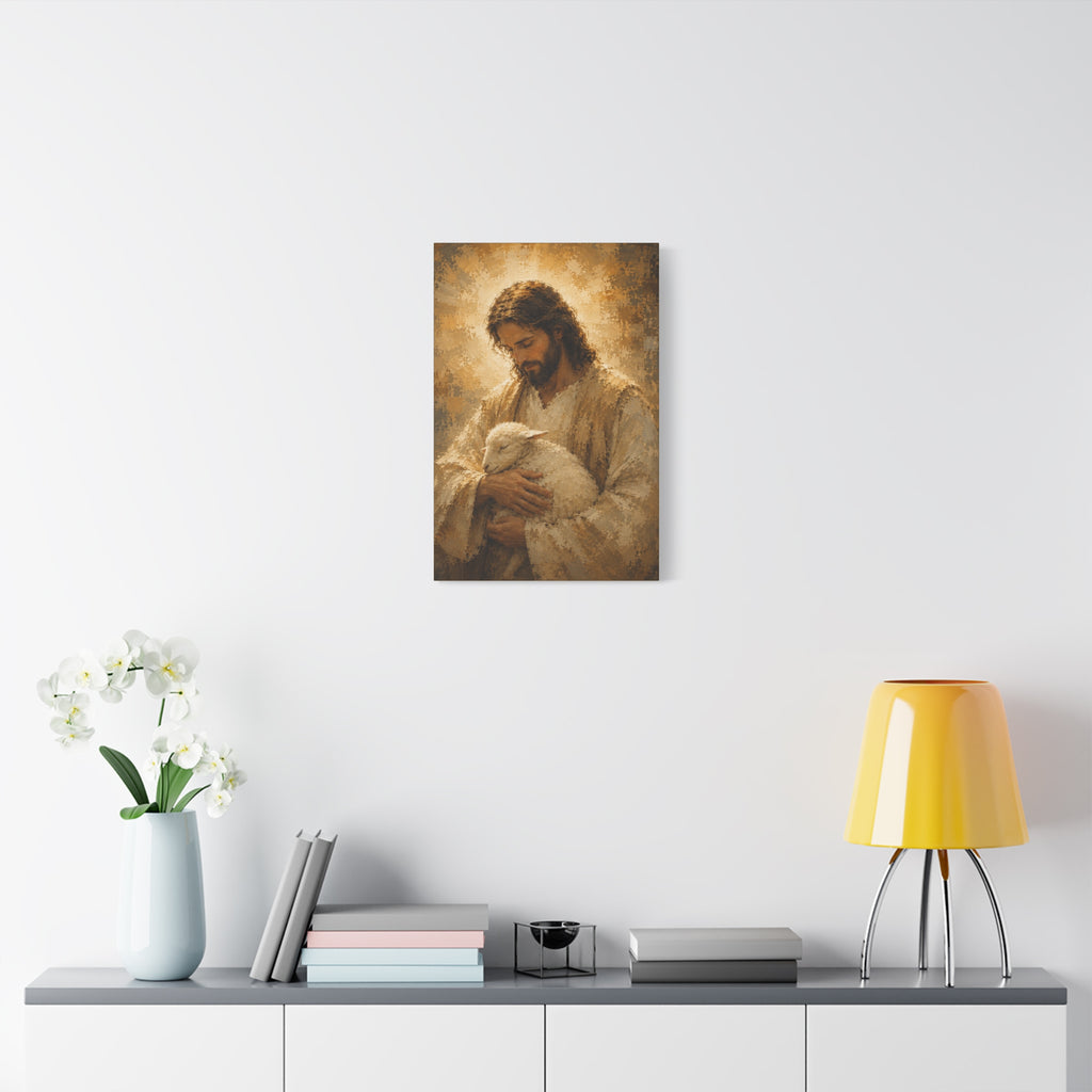 Jesus Holding the Lamb Christian Canvas Wall Art.  Good Shepherd Sacred Art