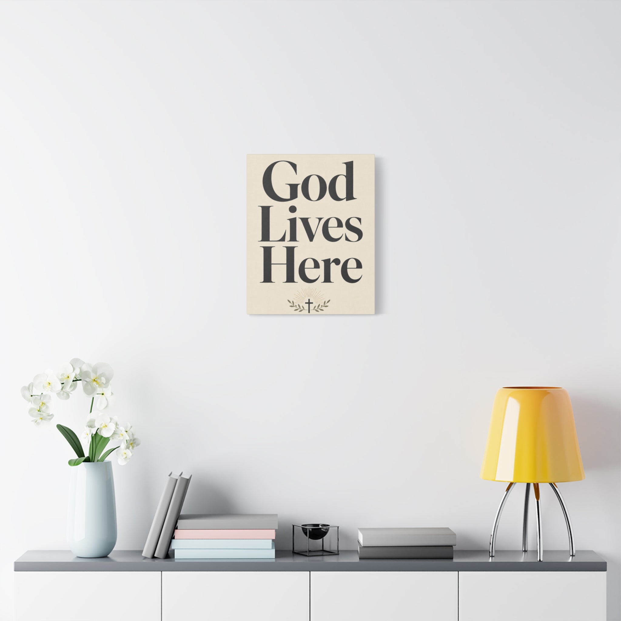 God Lives Here – Modern Faith Typography Canvas Wall Art