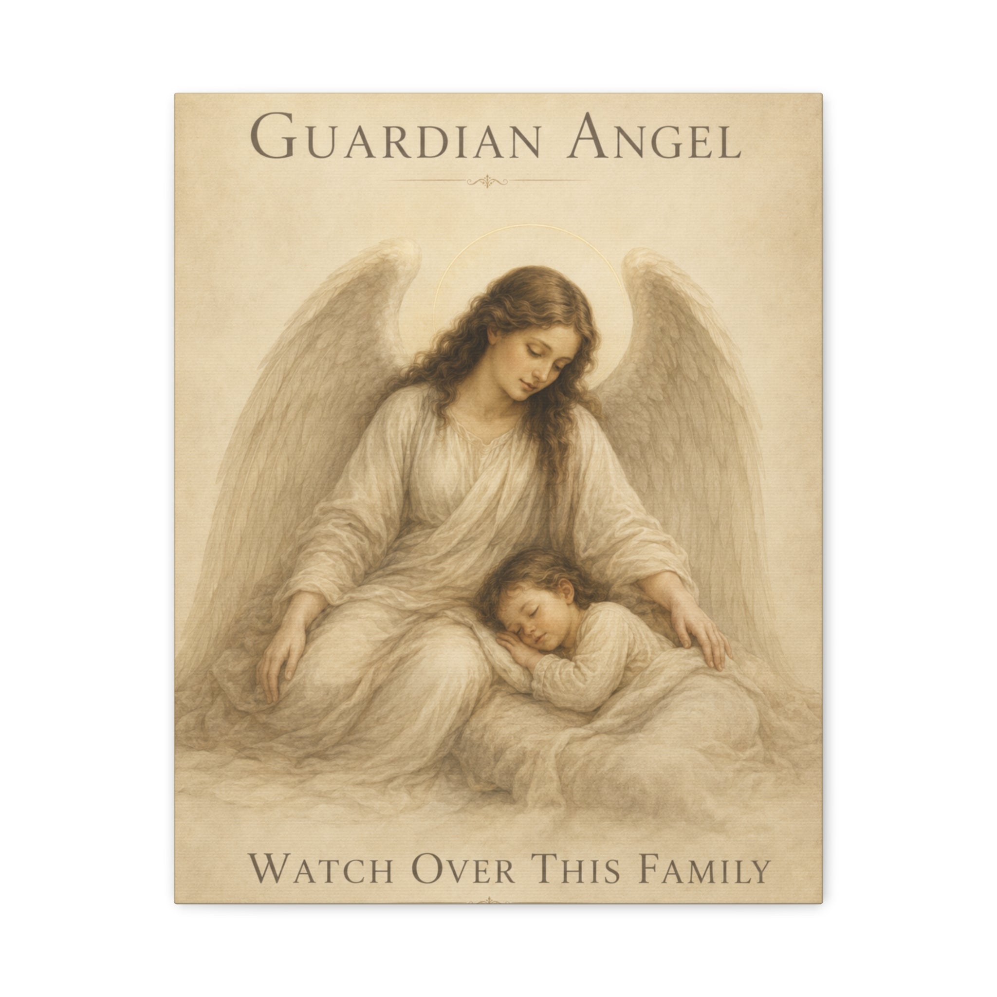 Guardian Angel Watch Over This Family – Canvas Wall Art (Sage)