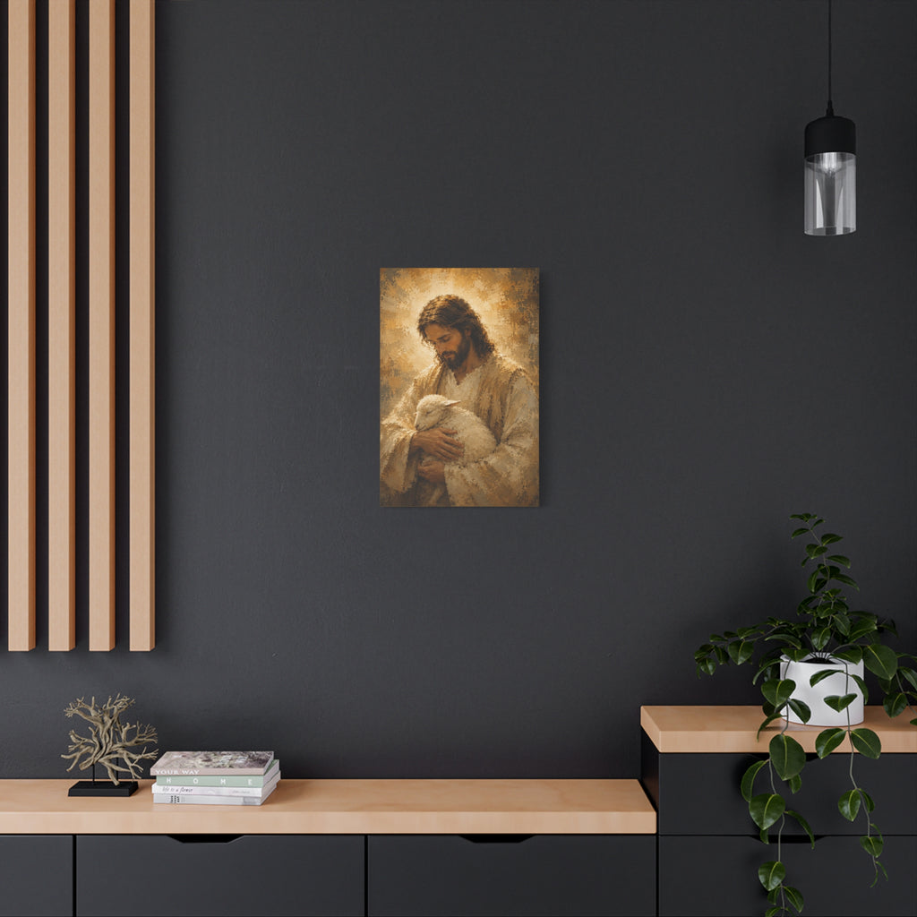 Jesus Holding the Lamb Christian Canvas Wall Art.  Good Shepherd Sacred Art