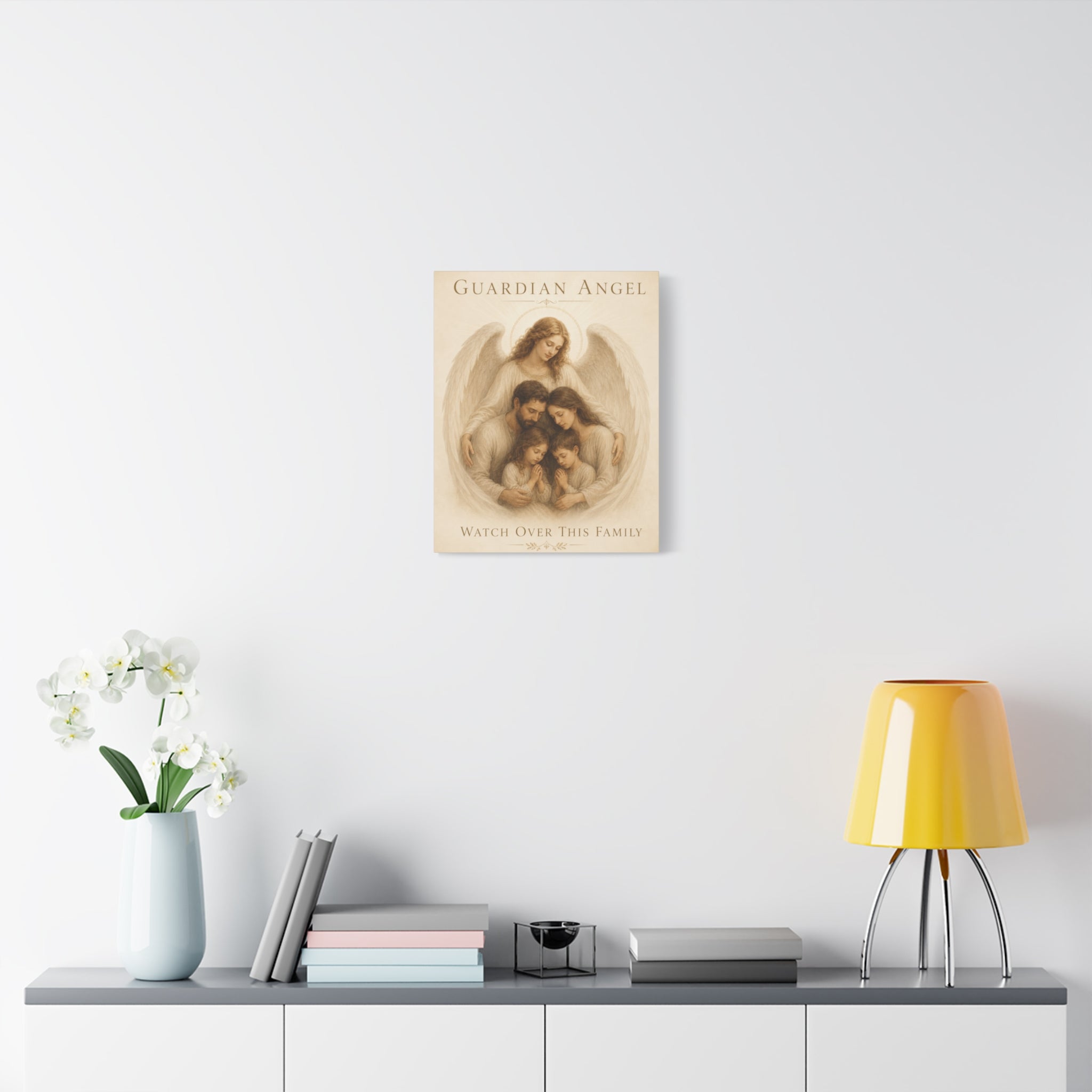 Guardian Angel Watch Over This Family – Canvas Wall Art (Warm)