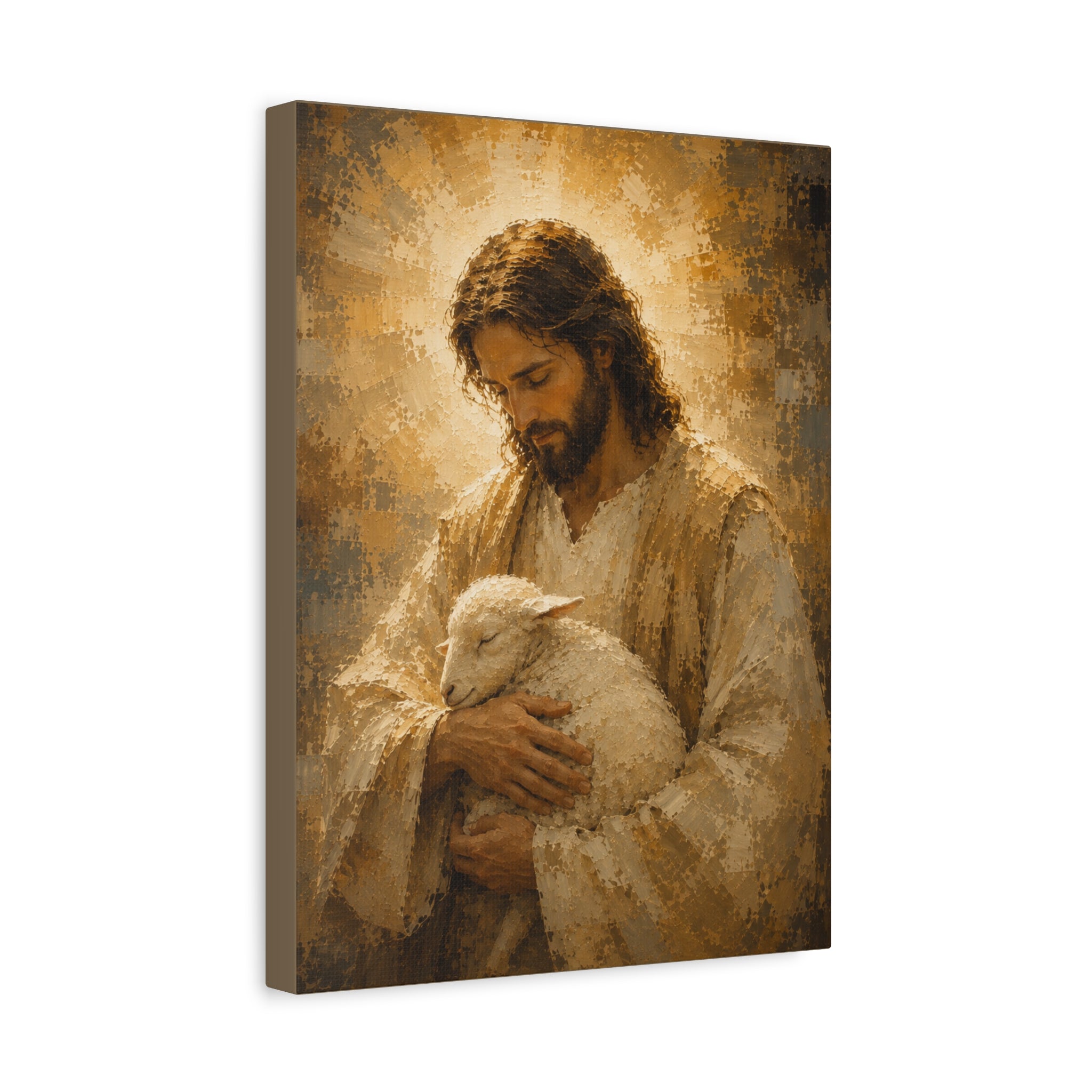 Jesus Holding the Lamb Christian Canvas Wall Art.  Good Shepherd Sacred Art