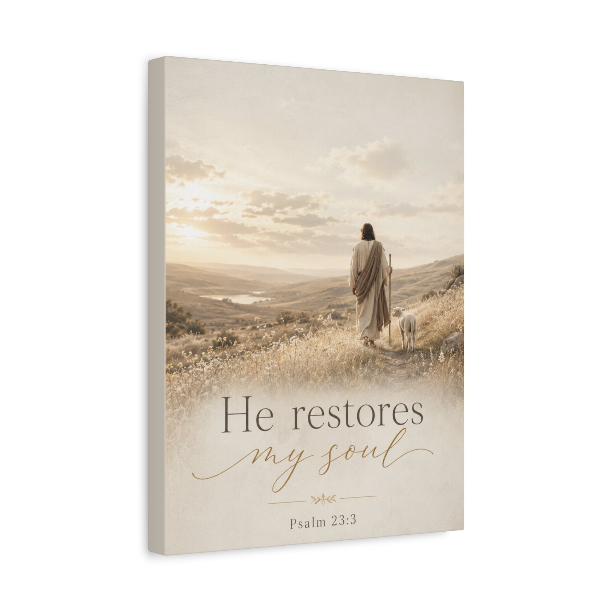 Canvas Wall Art — “He Restores My Soul” Psalm 23:3 Matte Stretched Canvas