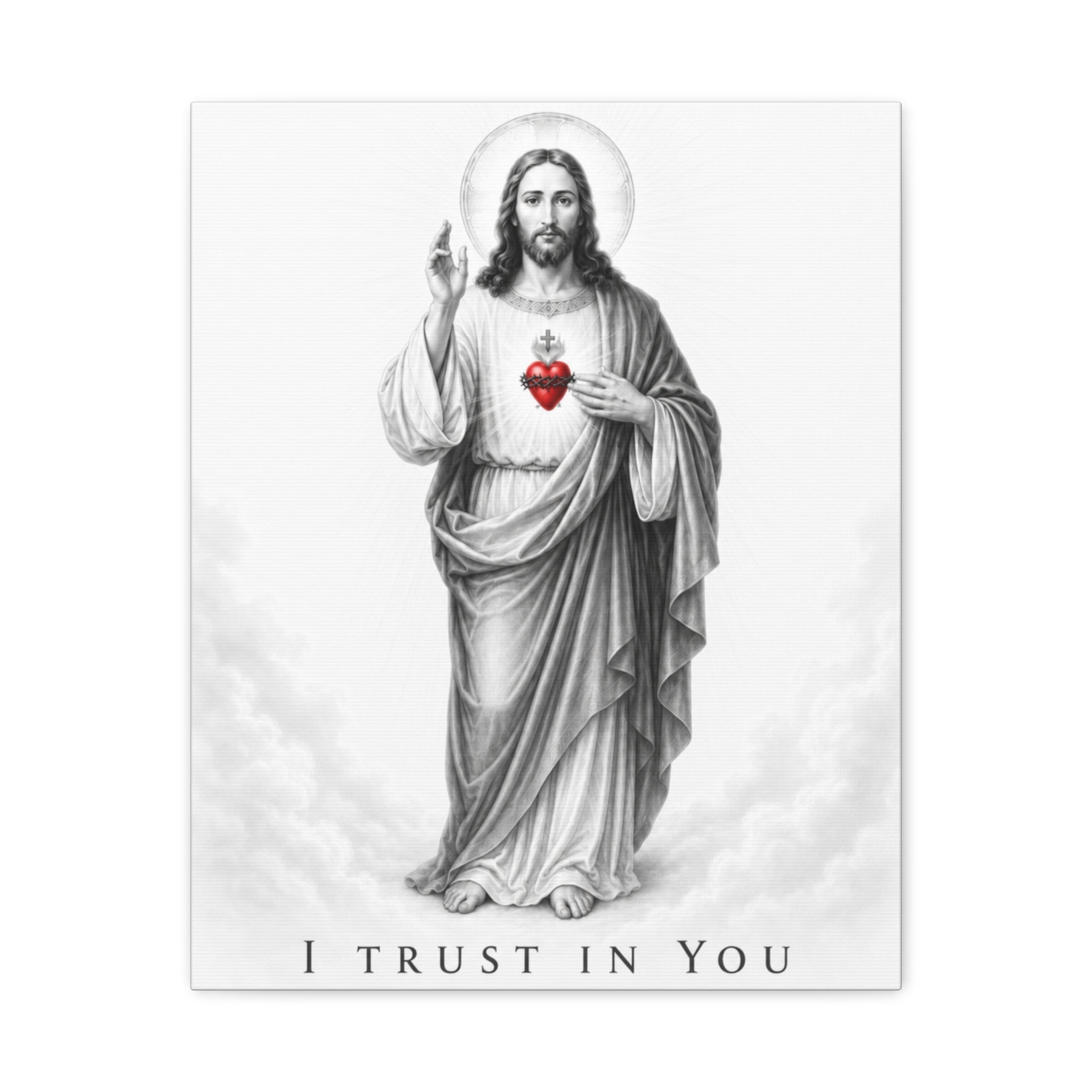 Sacred Heart of Jesus – I Trust in You Canvas Print (Black & White)