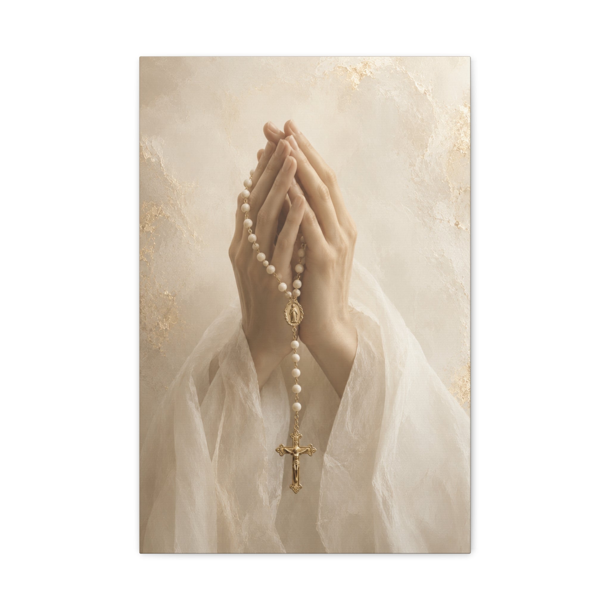 Rosary in Hands – Faith Prayer Canvas Wall Art (Neutral)