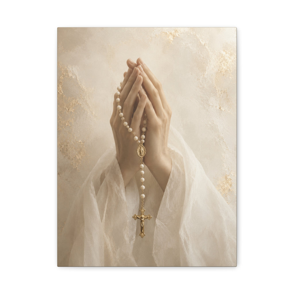 Rosary in Hands – Faith Prayer Canvas Wall Art (Neutral)