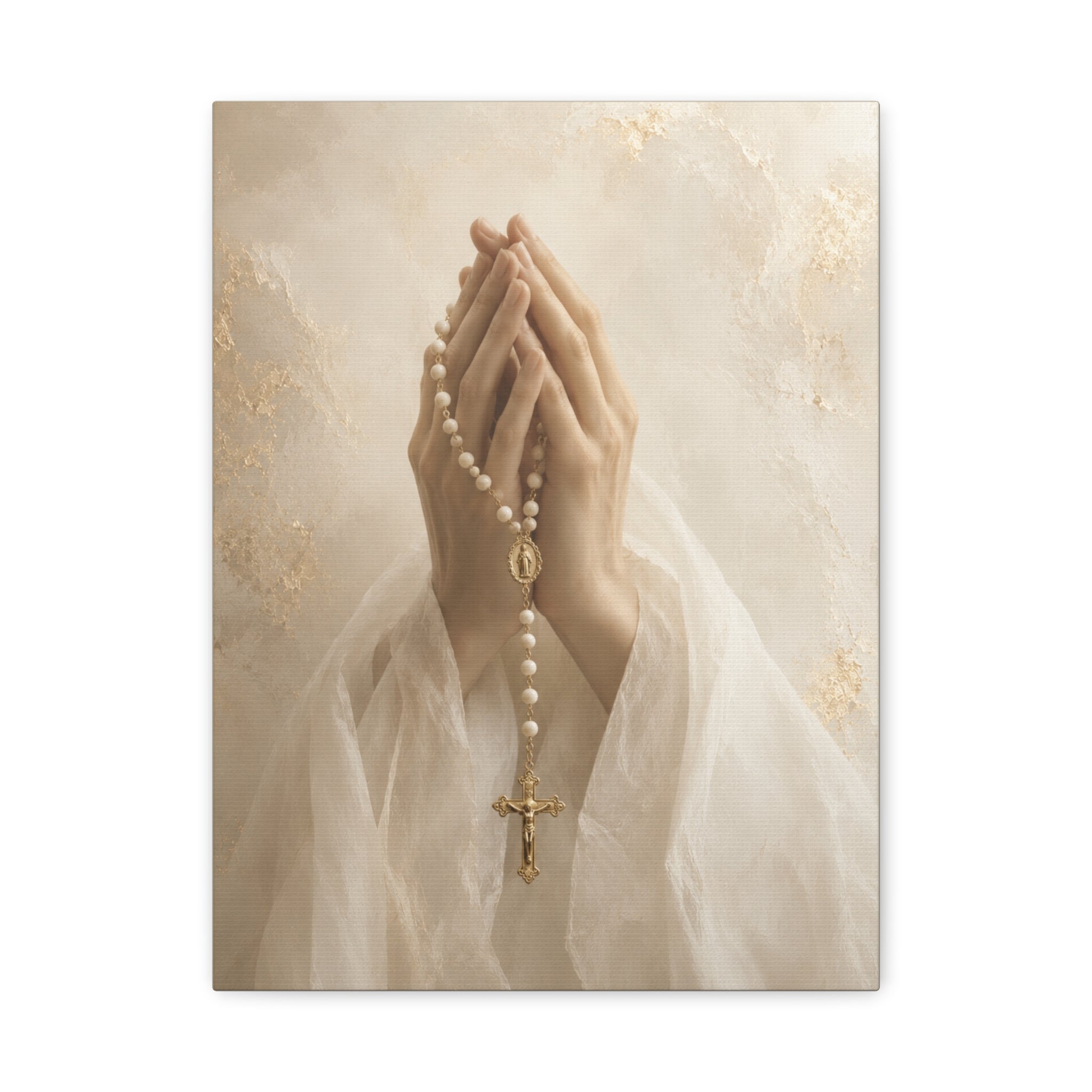 Rosary in Hands – Faith Prayer Canvas Wall Art (Neutral)