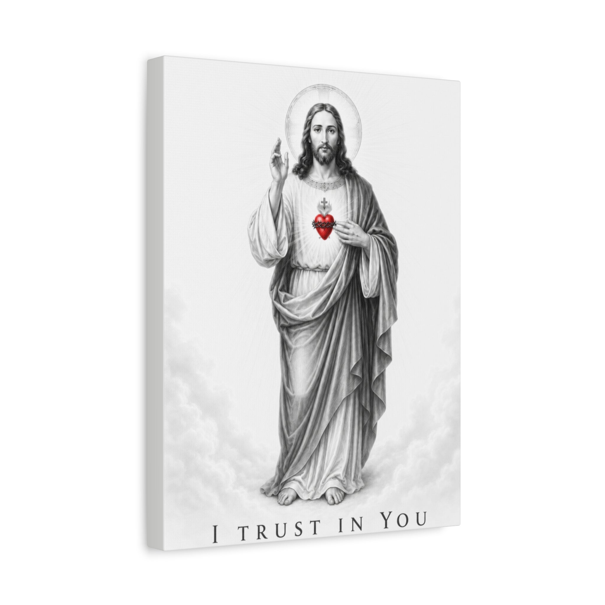 Sacred Heart of Jesus – I Trust in You Canvas Print (Black & White)