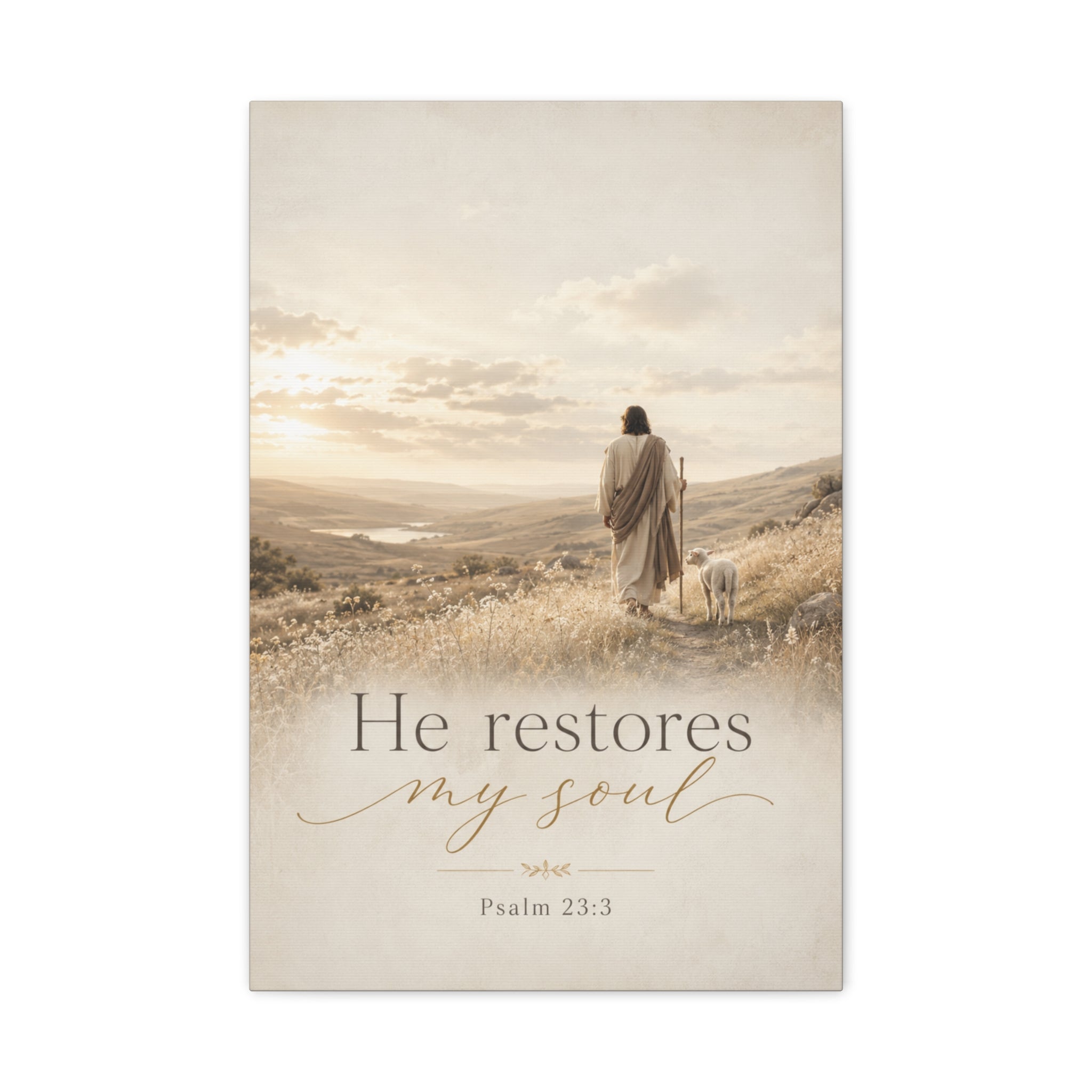 Canvas Wall Art — “He Restores My Soul” Psalm 23:3 Matte Stretched Canvas