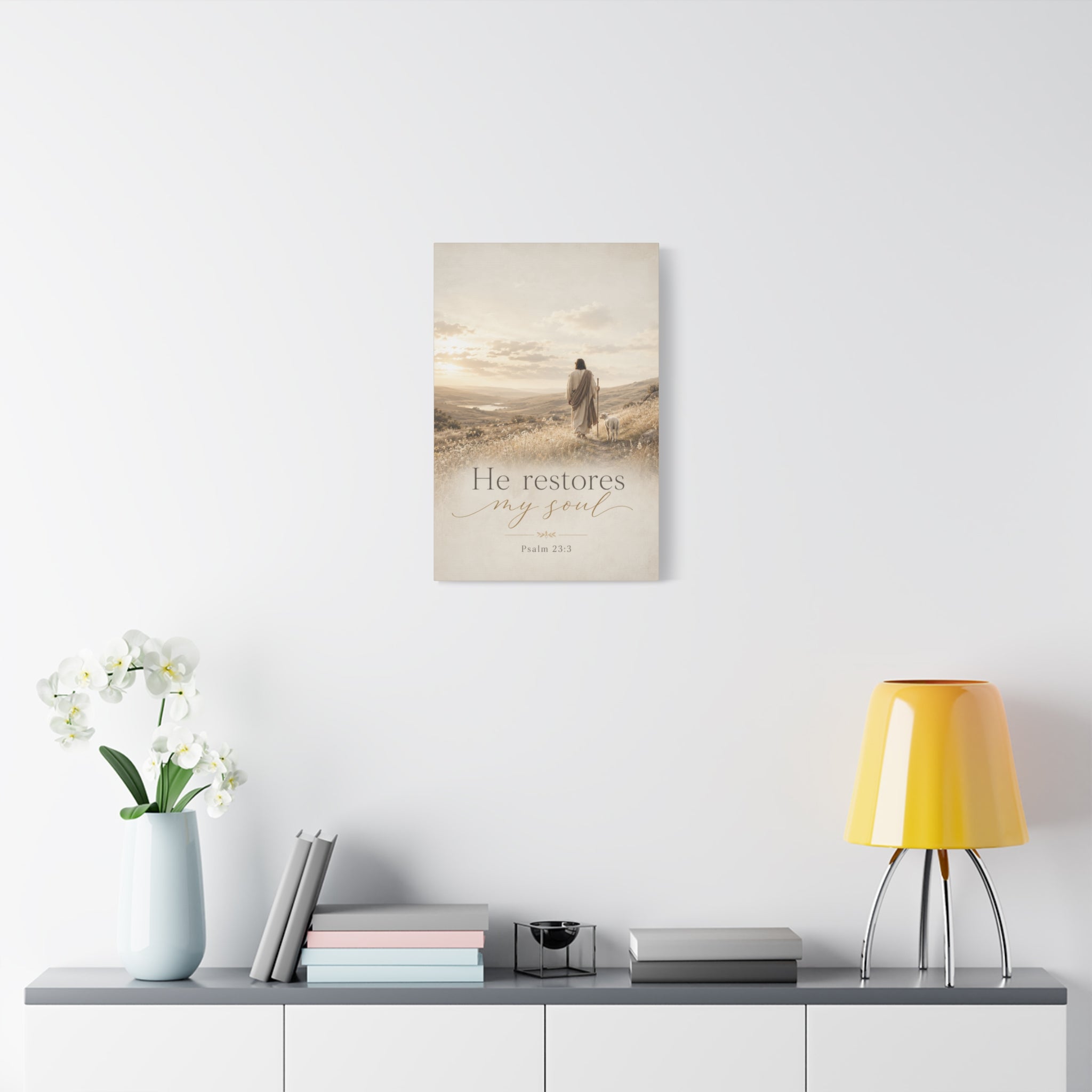 Canvas Wall Art — “He Restores My Soul” Psalm 23:3 Matte Stretched Canvas
