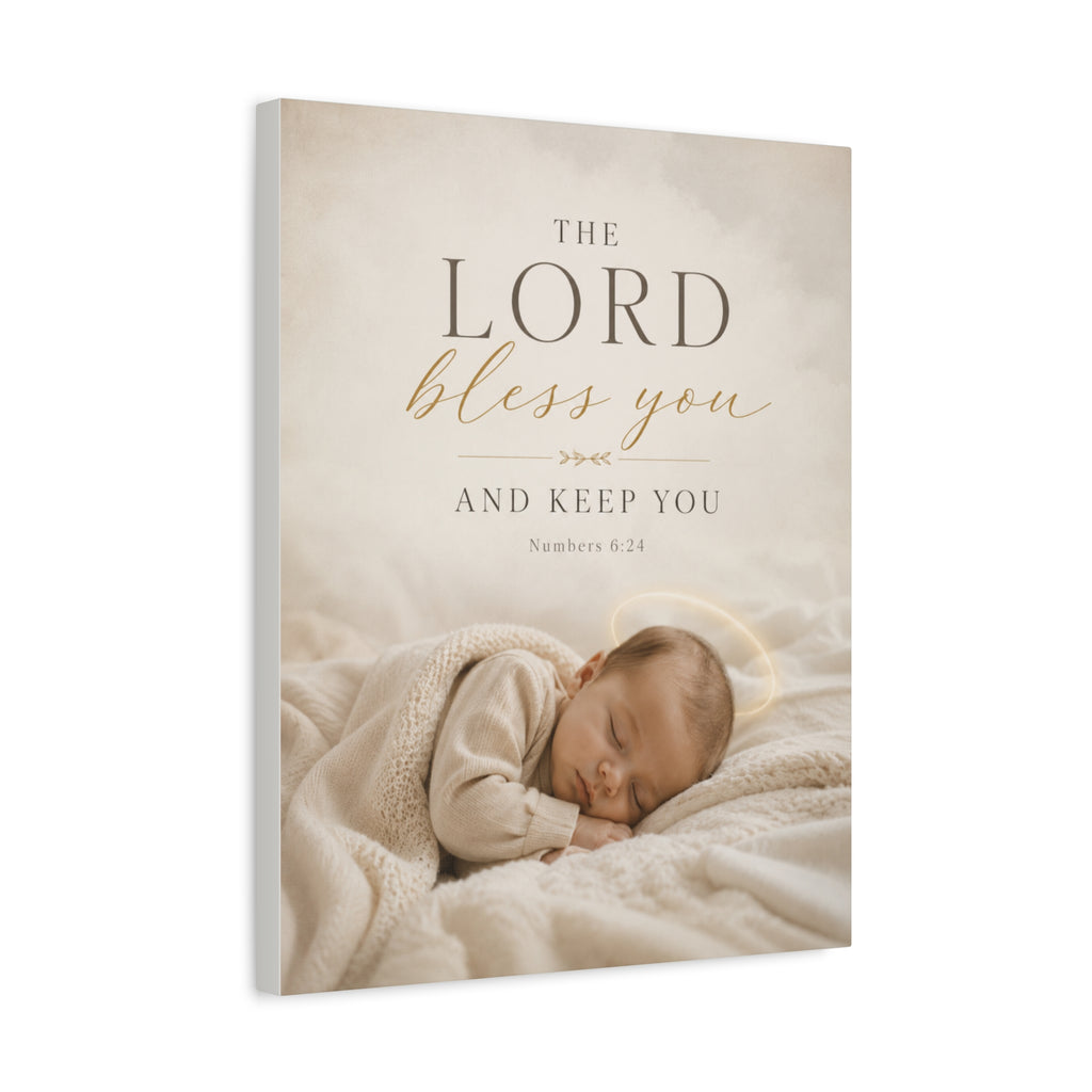 The Lord Bless You Nursery Canvas – Baby Photo Wall Art with Numbers 6:24 Scripture