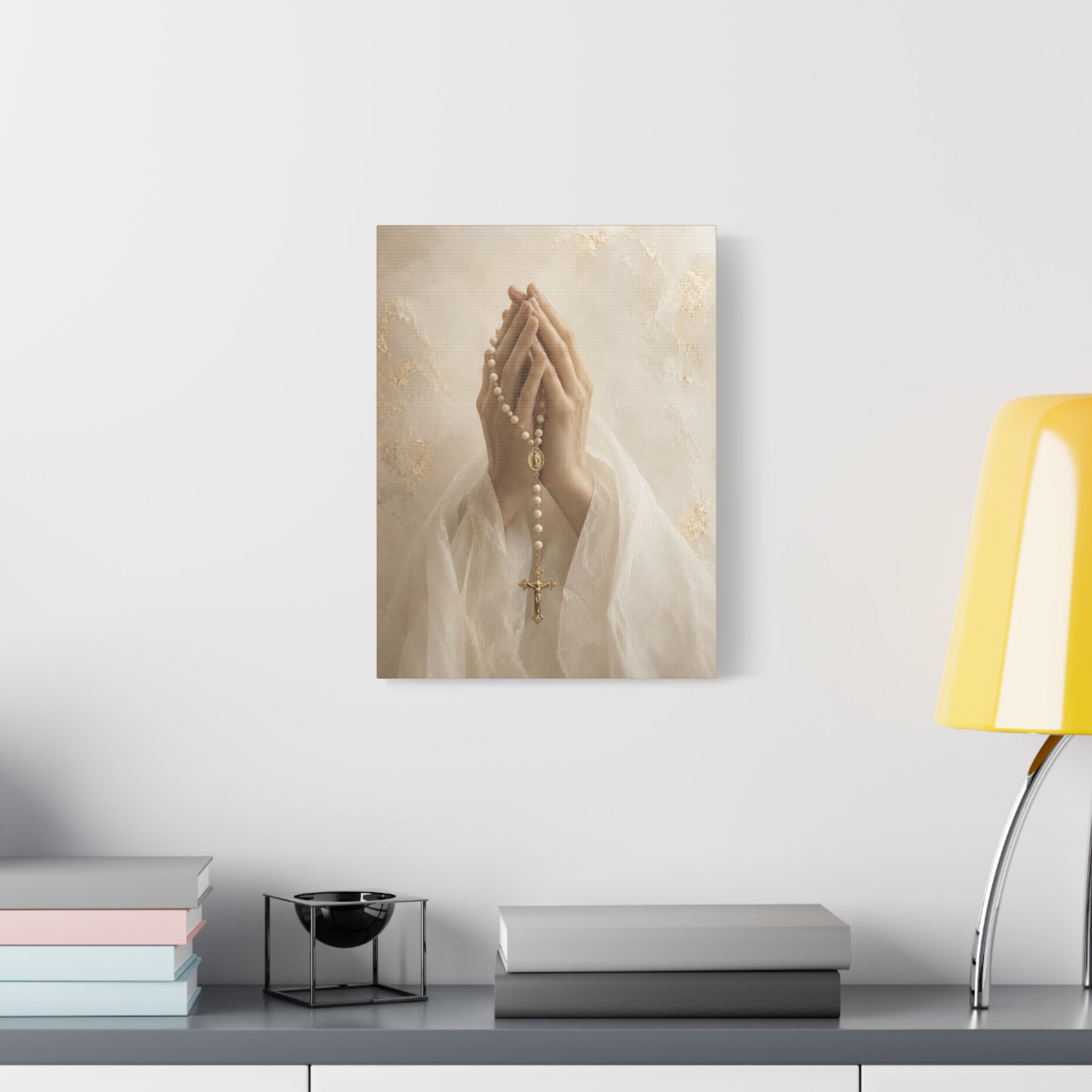 Rosary in Hands – Faith Prayer Canvas Wall Art (Neutral)