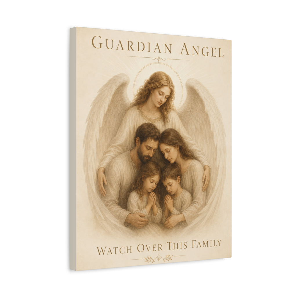 Guardian Angel Watch Over This Family – Canvas Wall Art (Warm)