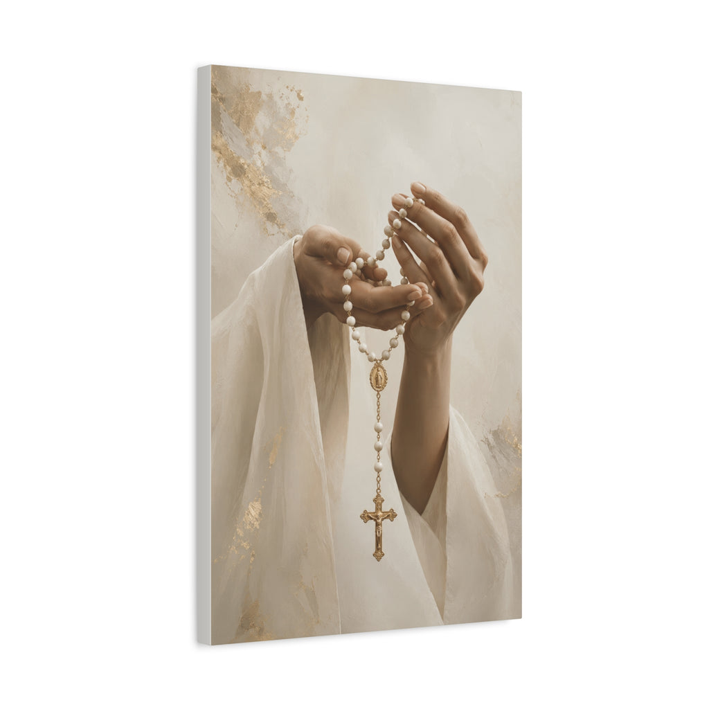Rosary in Hands – Faith Prayer Canvas Wall Art (Warm)