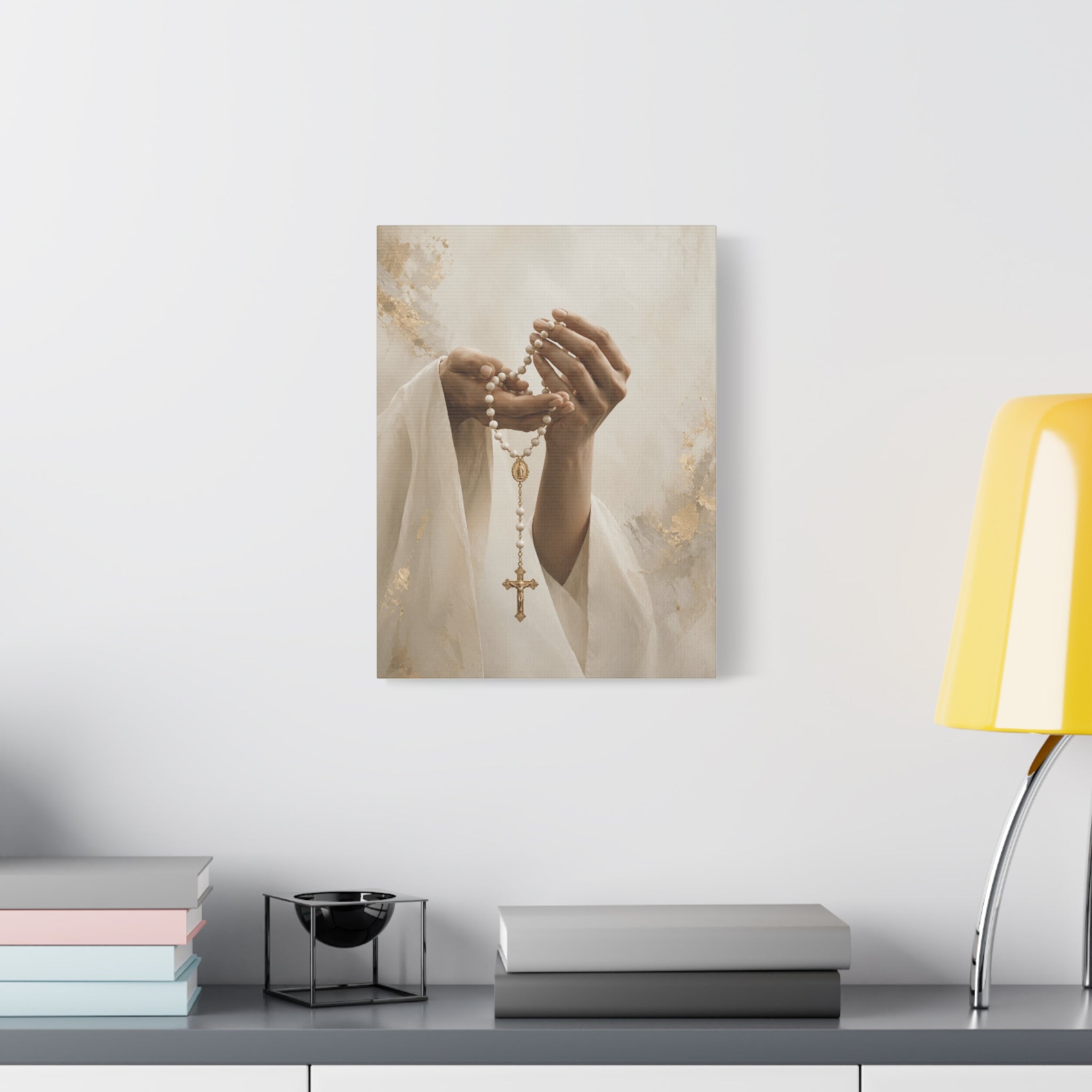 Rosary in Hands – Faith Prayer Canvas Wall Art (Warm)